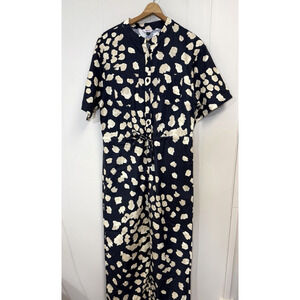 The Kit Anthropologie Issa Jumpsuit in Shoreline Sz Small Blue Tan 100% Cotton